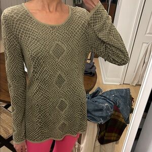 Vintage Jaeger Sage / Dusty Green Snake Print Heavy Knit Long Sleeve Scoop Neck